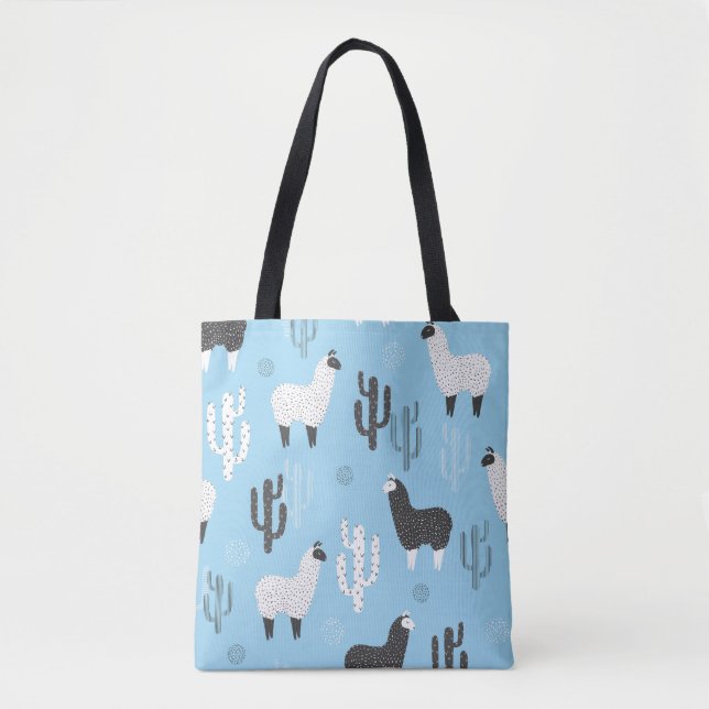 Bolso De Tela Llama y cactus, lindo patrón. (Anverso)