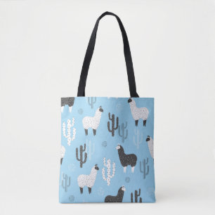 Bolso De Tela Llama y cactus, lindo patrón.