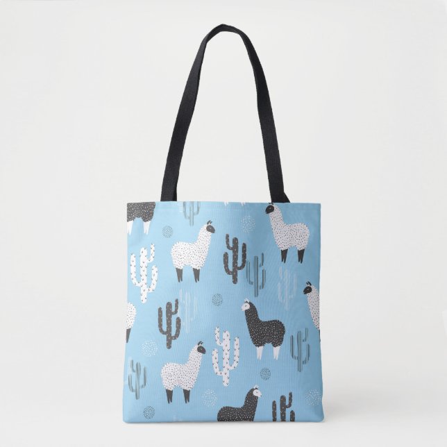 Bolso De Tela Llama y cactus, lindo patrón. (Anverso)