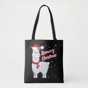 Bolso De Tela Llamerry Merry Christmas Llama Santa Claus