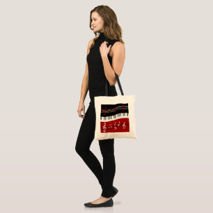 Bolso De Tela Llaves y notas blancas negras rojas elegantes del