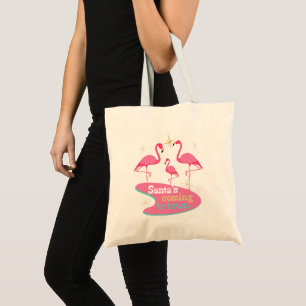 Bolso De Tela Llega Santa a la Ciudad Flamingo Divertido Navidad