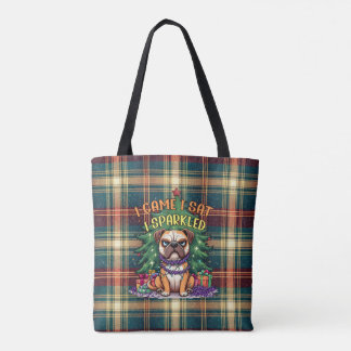 Bolso De Tela Llegué Me Senté Brillé Bulldog Divertido De Navida