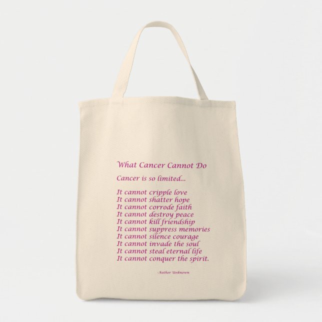 Bolso De Tela Lo que el cáncer no puede hacer: Poem Tote Bag (Frente)