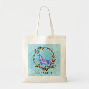 Bolso De Tela Lobo acuarela de pie en una corona de estilo boho