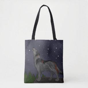 Bolso De Tela Lobo Aullador (Gris)