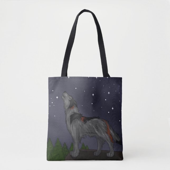 Bolso De Tela Lobo Aullador (Gris) (Anverso)