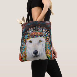 Bolso De Tela Lobo Blanco
