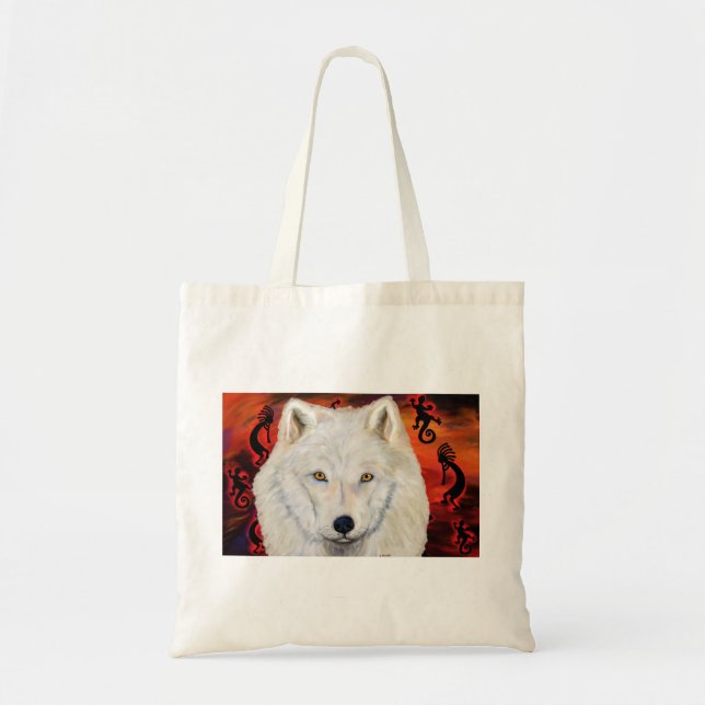 Bolso De Tela Lobo blanco Kokopelli (Frente)