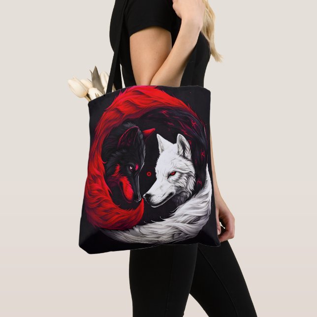 Bolso De Tela Lobo blanco rojo de la luna (Detalle)