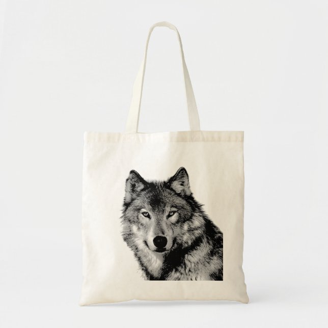 Bolso De Tela Lobo blanco y negro (Frente)