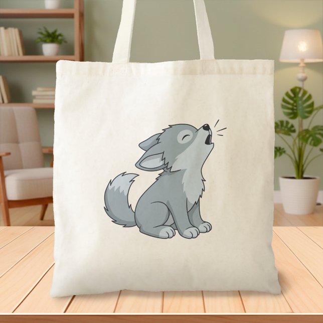 Bolso De Tela Lobo cachorro aullador de dibujos animados lindo (Subido por el creador)
