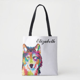 Bolso De Tela Lobo de arte pop colorido y personalizado