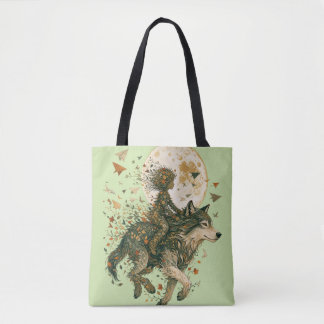 Bolso De Tela Lobo del Bosque a la Luz de la Luna