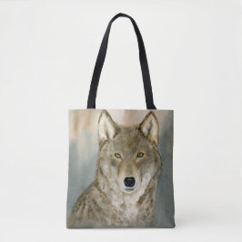 Bolso De Tela Lobo en la Niebla Estampado Total Acuarela