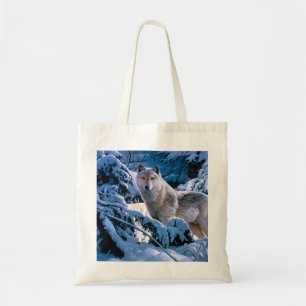 Bolso De Tela Lobo en la pintura del bosque invernal