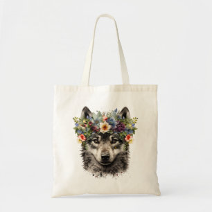 Bolso De Tela Lobo floral acuarela
