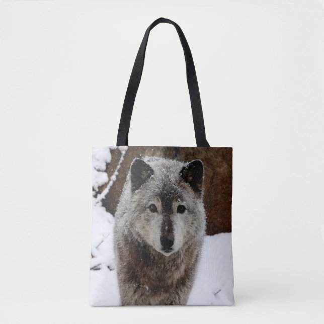 Bolso De Tela Lobo gris en la nieve (Anverso)