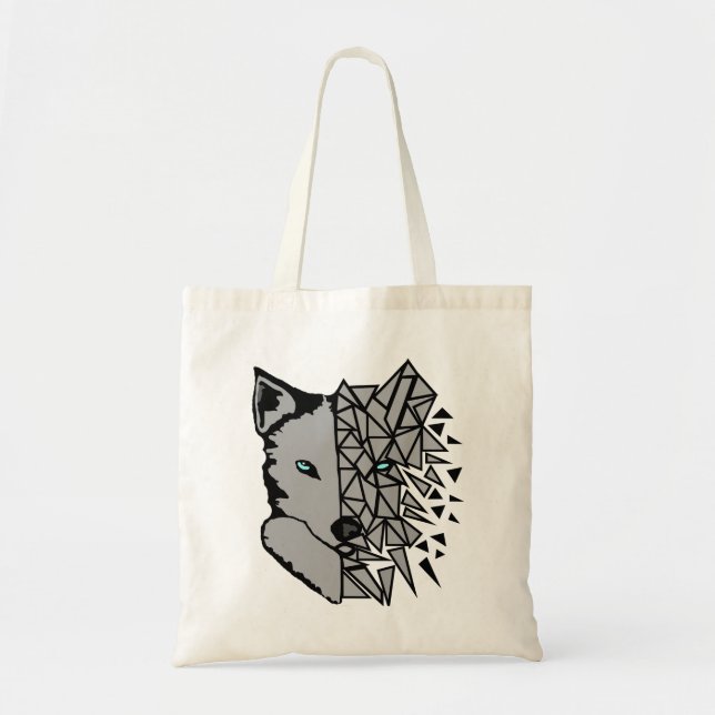 Bolso De Tela Lobo gris geométrico (Frente)