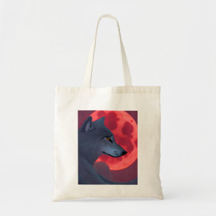 Bolso De Tela Lobo gris mira una luna de sangre
