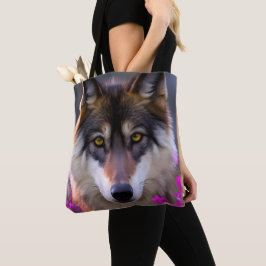 Bolso De Tela Lobo joven en flor rosa fucsia