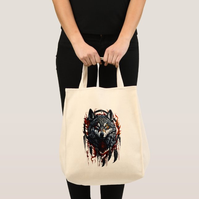 Bolso De Tela Lobo Místico con Cazador de Sueños (Anverso (producto))