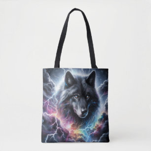 Bolso De Tela Lobo negro con relámpago