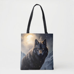 Bolso De Tela Lobo negro en montañas nevadas