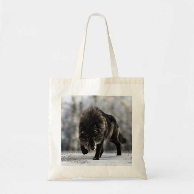 Bolso De Tela Lobo negro enojado (Frente)