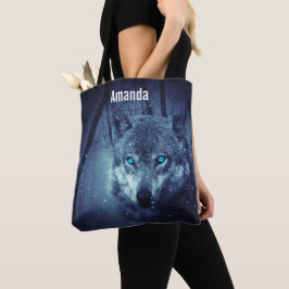 Bolso De Tela Lobo salvaje mágico con ojos azules asombrosos