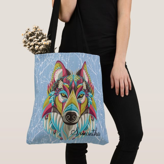 Bolso De Tela Lobo tribal (Detalle)