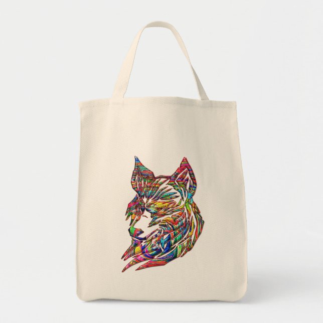Bolso De Tela Lobo tribal abstracto (Frente)