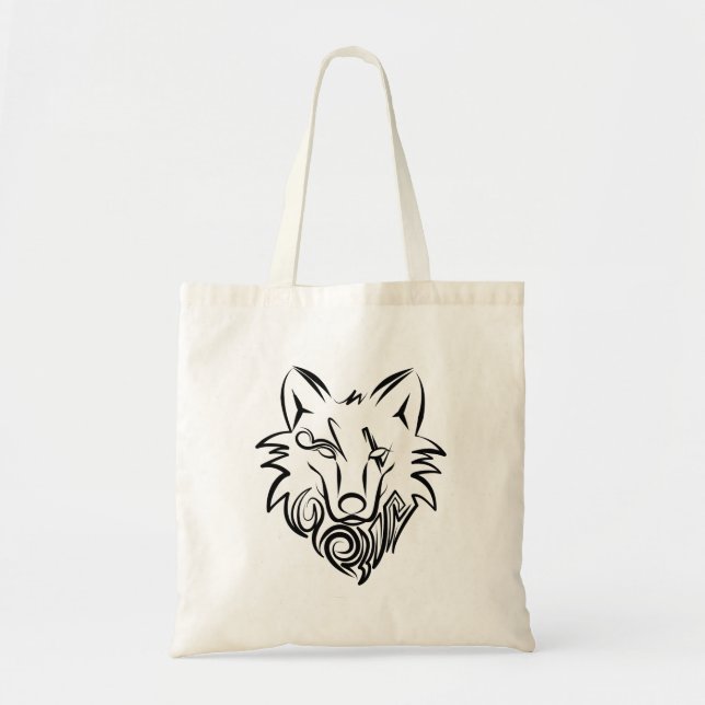 Bolso De Tela Lobo tribal blanco y negro (Frente)