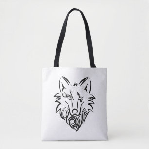 Bolso De Tela Lobo tribal blanco y negro