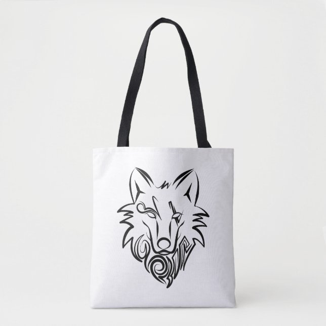 Bolso De Tela Lobo tribal blanco y negro (Anverso)