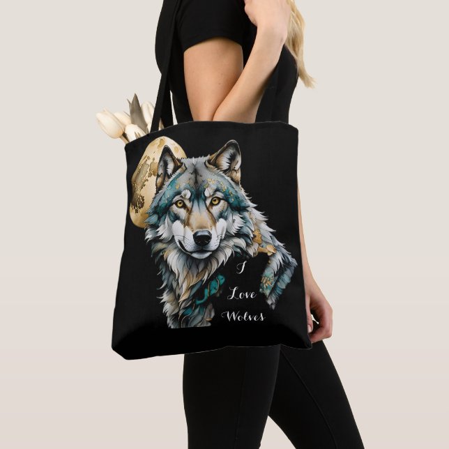 Bolso De Tela Lobo y luna de oro (Detalle)