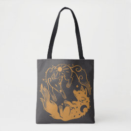 Bolso De Tela Lobos Dorados del Sol y la Luna