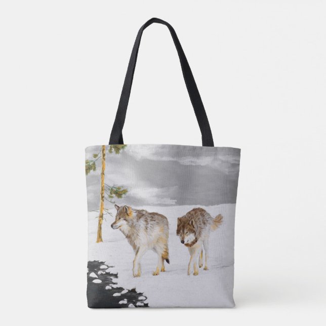 Bolso De Tela Lobos en pintura de nieve - Arte de vida salvaje o (Reverso)
