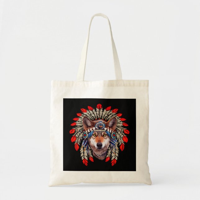 Bolso De Tela Lobos lobos nativos americanos adoran los antropom (Frente)