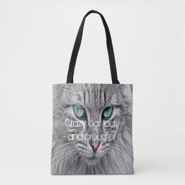Bolso De Tela Loco gato dama personalizado familia mascota foto  (Anverso)