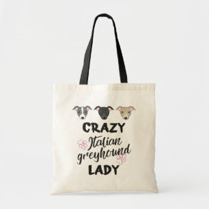 Bolso De Tela Loco italiano Greyhound lady Perro amante Texto 2 