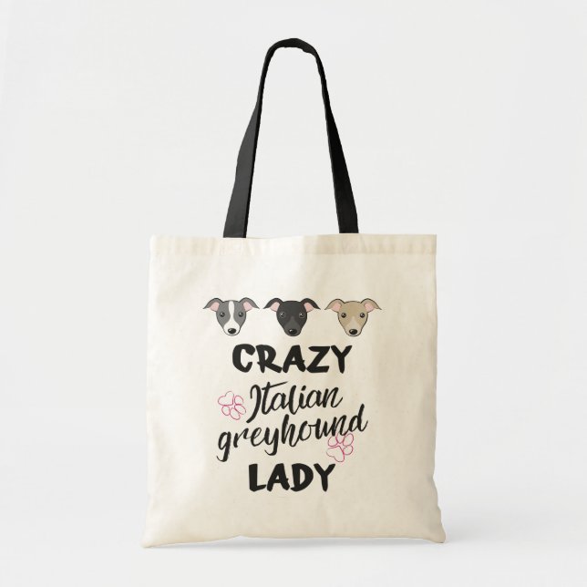 Bolso De Tela Loco italiano Greyhound lady Perro amante Texto 2  (Frente)