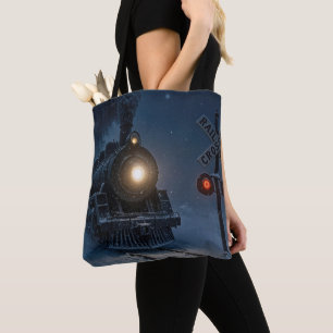 Bolso De Tela Locomotora de vapor antigua en invierno