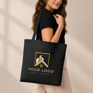 Bolso De Tela Logo de bienes raíces de oro negro de lujo