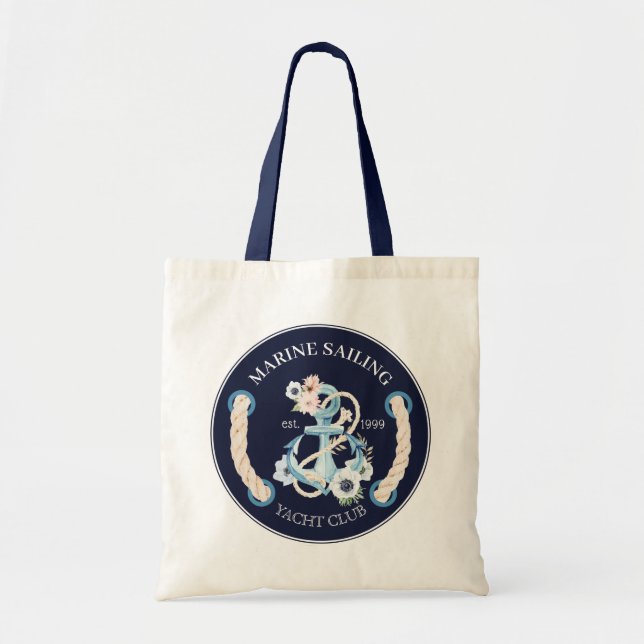 Bolso De Tela Logo de flores marinas de ancla náutica (Frente)