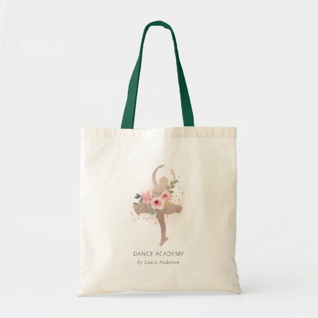 Bolso De Tela Logo de la Academia de Baile de Baile Floral Rosa  (Frente)