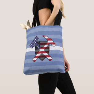 Bolso De Tela Logo de Rock Hammer del geólogo con bandera estado