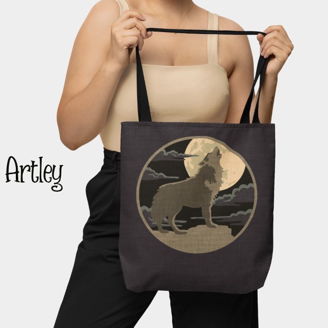 Bolso De Tela Logo de Rustic Wolf Howling Moon Night Sky (Subido por el creador)