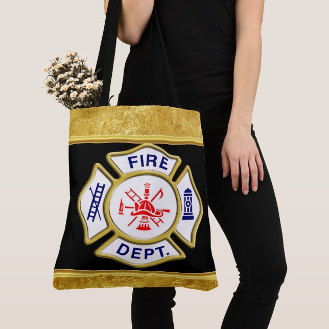 Bolso De Tela Logo del Departamento de Bomberos Oro azul y blanc (Detalle)