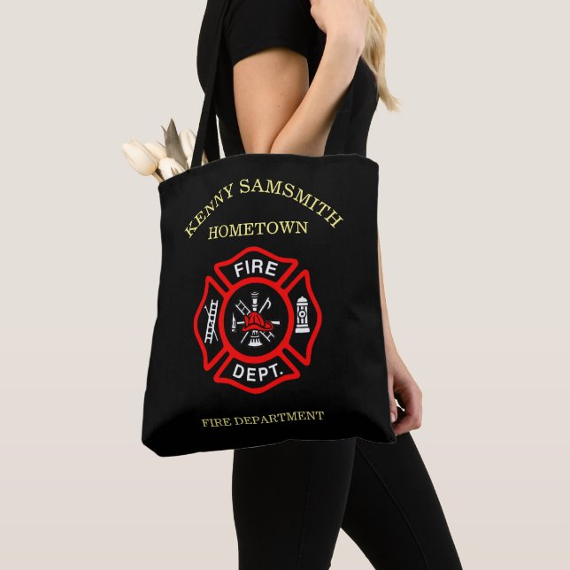 Bolso De Tela Logo del Departamento de Incendios Negro y Rojo (Detalle)